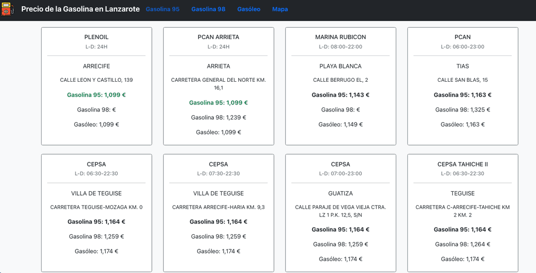 Web Precios Gasolina Lanzarote